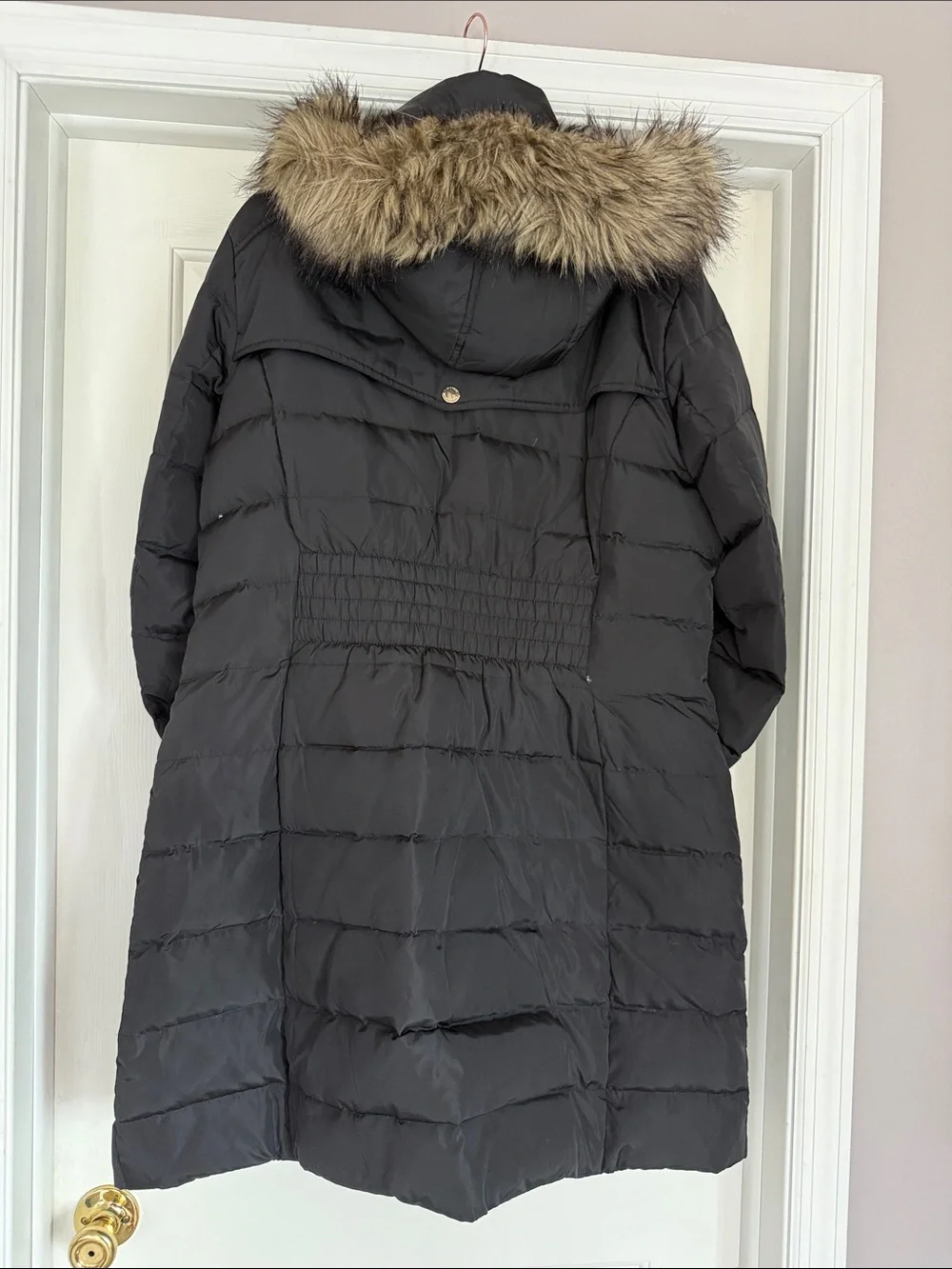 Micheal Kors Black Quilted Hooded Winter Coat with Faux Fur Trim